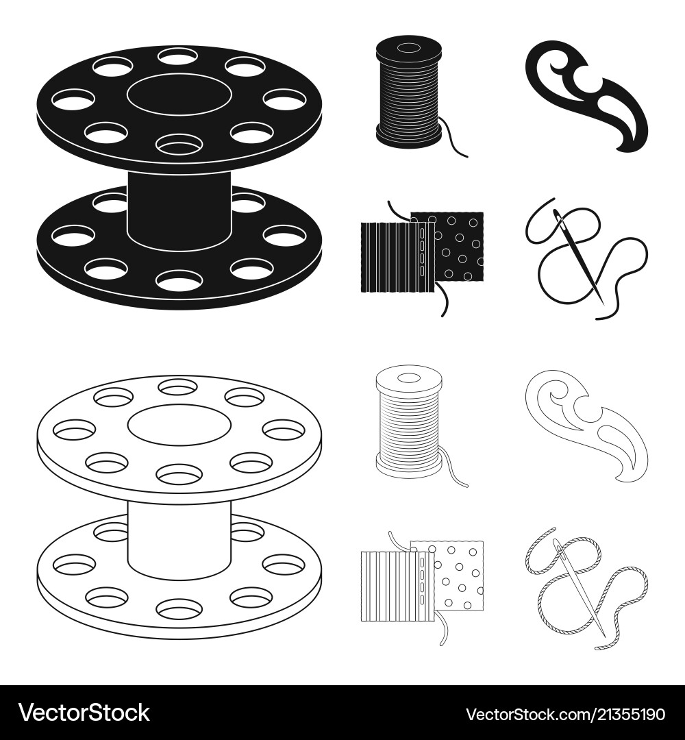 A spool with threads needle curl seam Vector Image