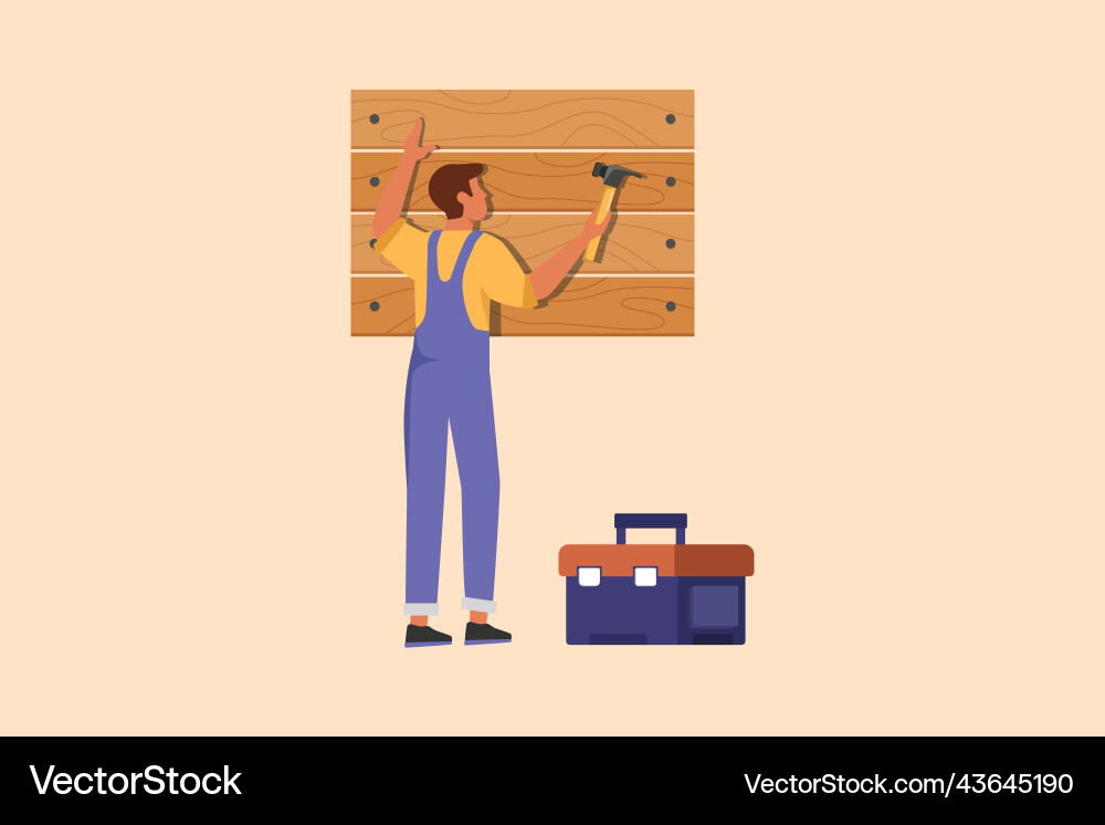Carpenter Hammering Wood Wall Vector Image