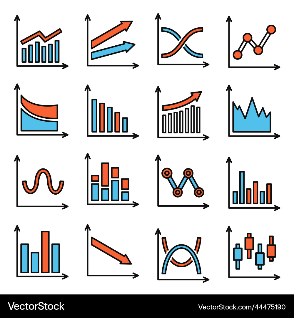 Graphs and charts icons set on white background vector image