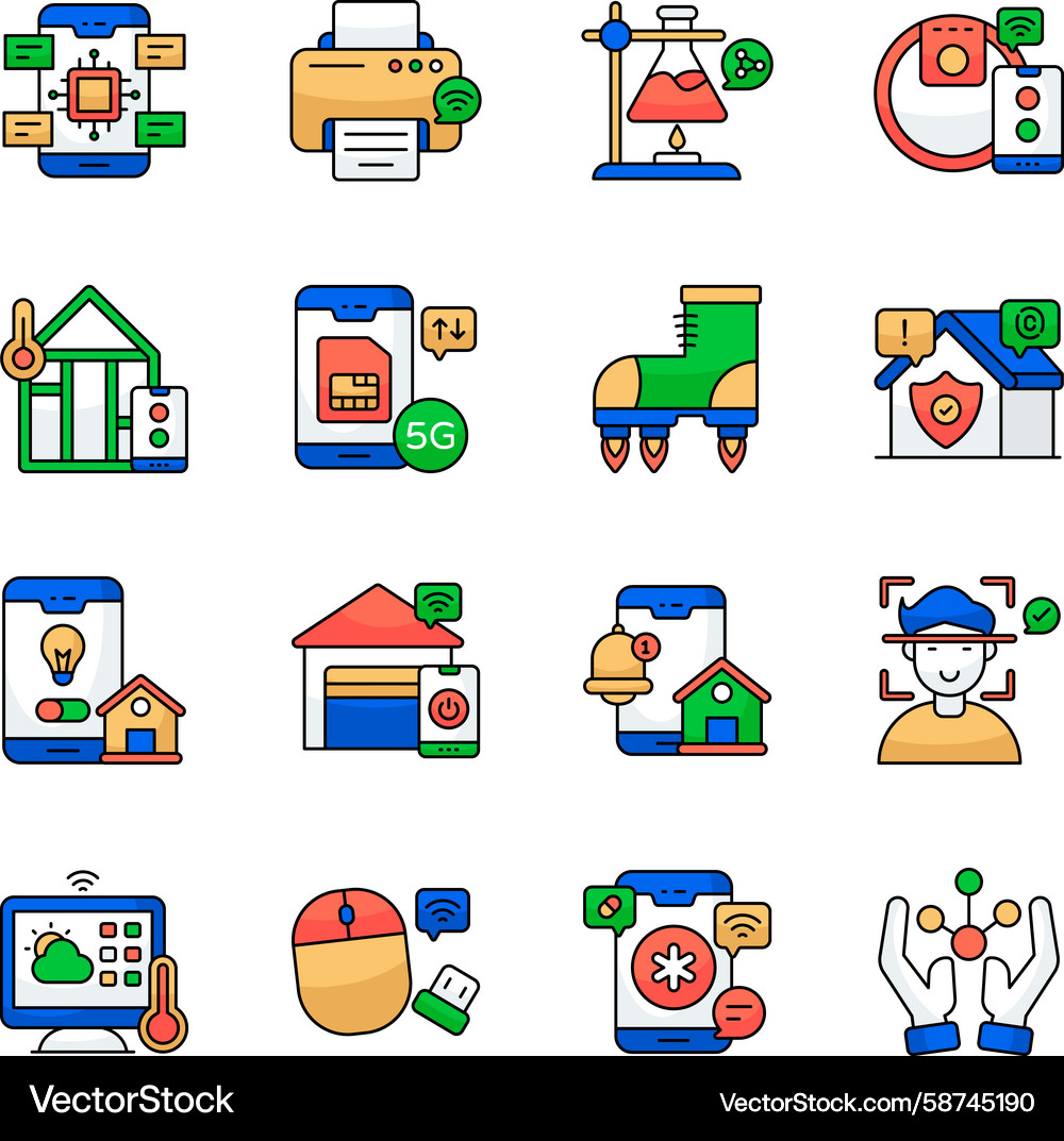 IoT & Science Flat Icons Set Vector Image