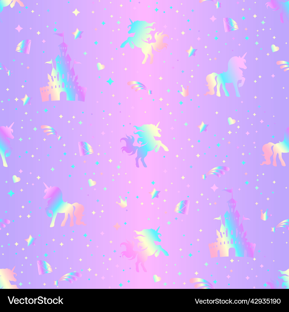 Rainbow seamless pattern with unicorns vector image