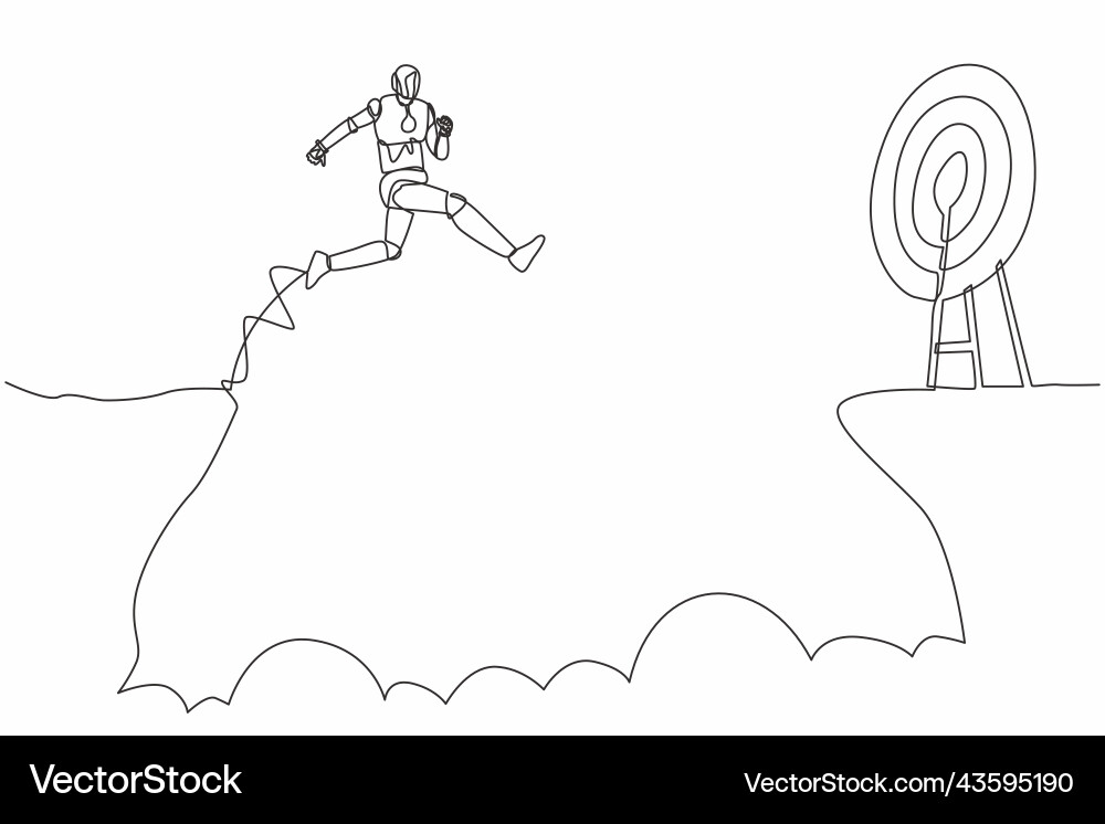 Single continuous line drawing robot jumping over Vector Image