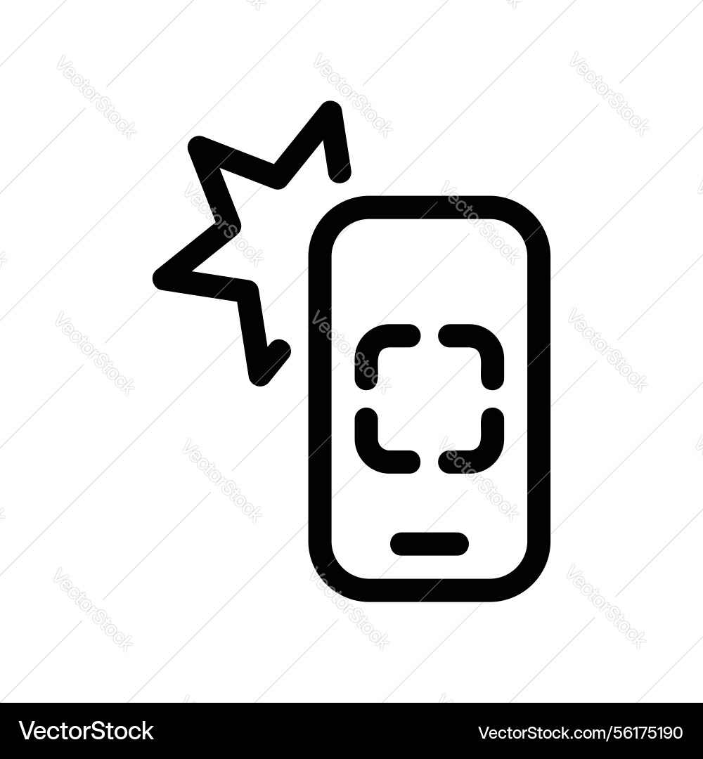 Smartphone displaying focus frame with a flash vector image