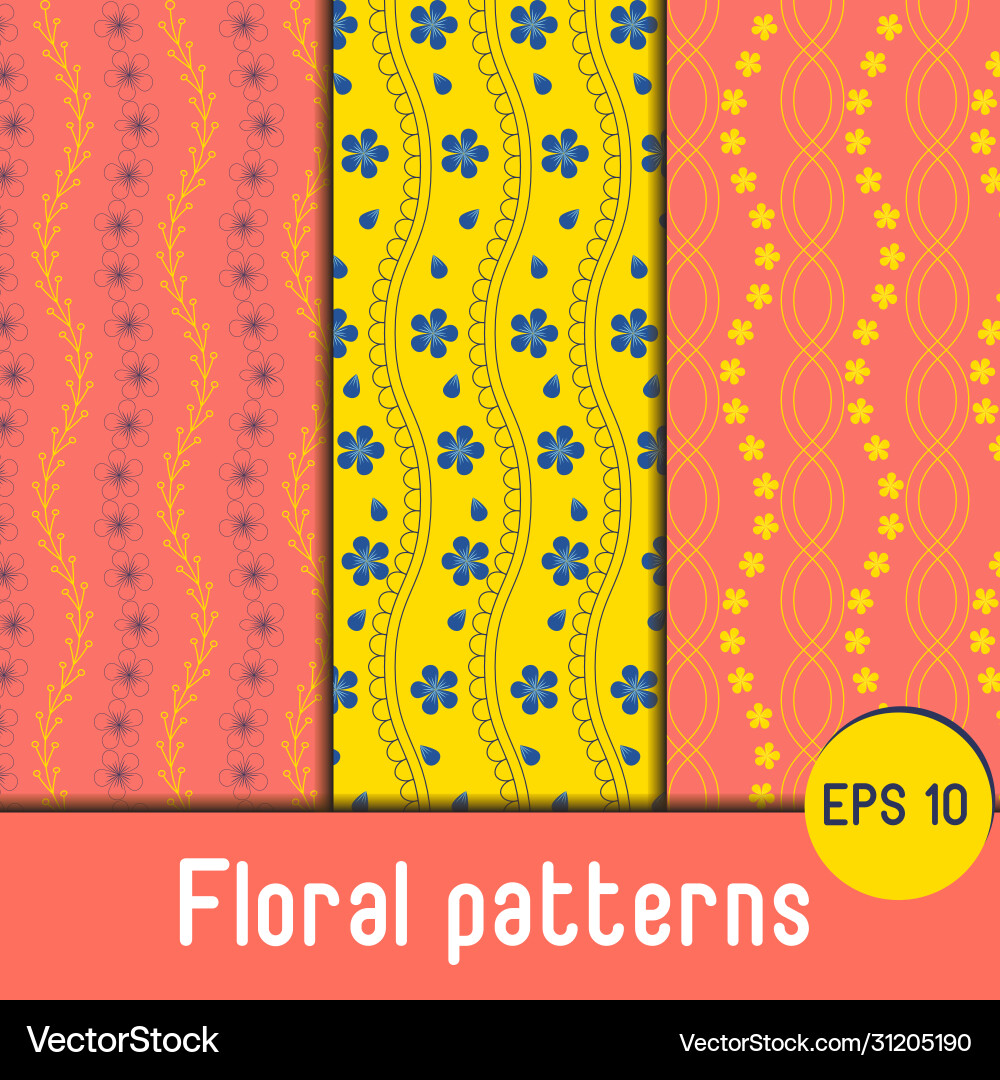 Spring flowers simple seamless patterns set vector image