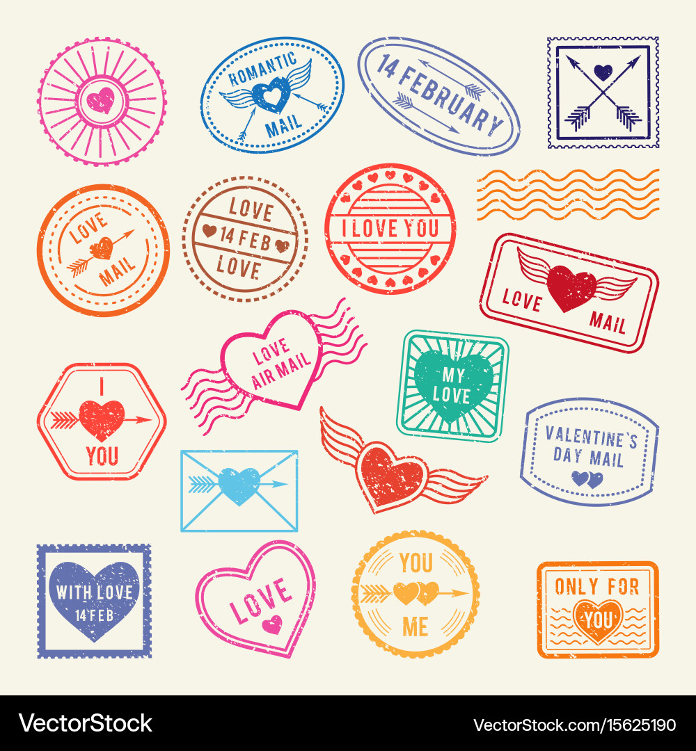 Vintage Romantic Mail Stamps Vector Image