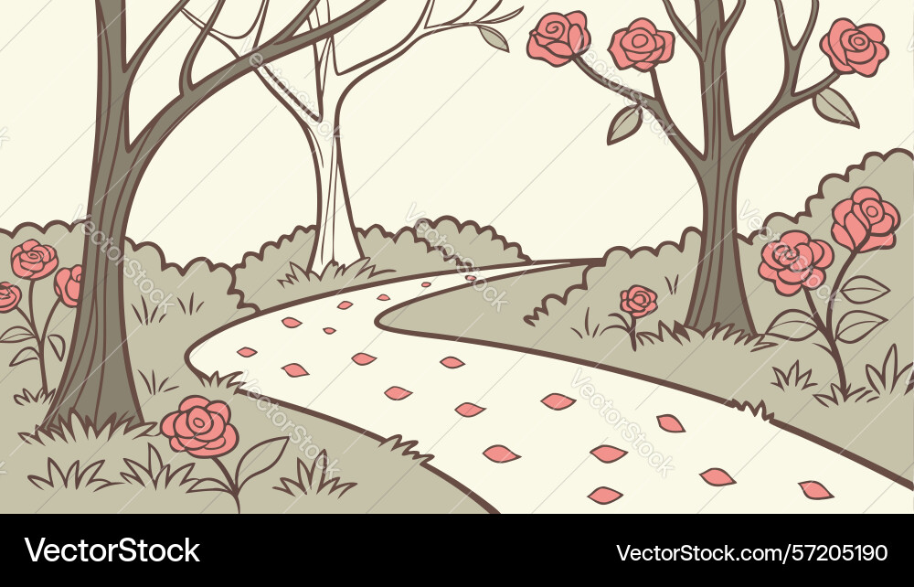 Winding forest path with bare trees and fallen vector image