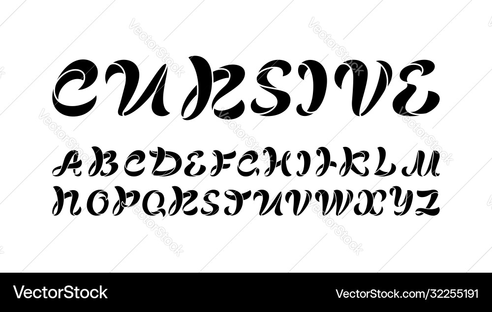 Black cursive font handwritten script alphabet Black cursive font handwritten script alphabet Vector Image