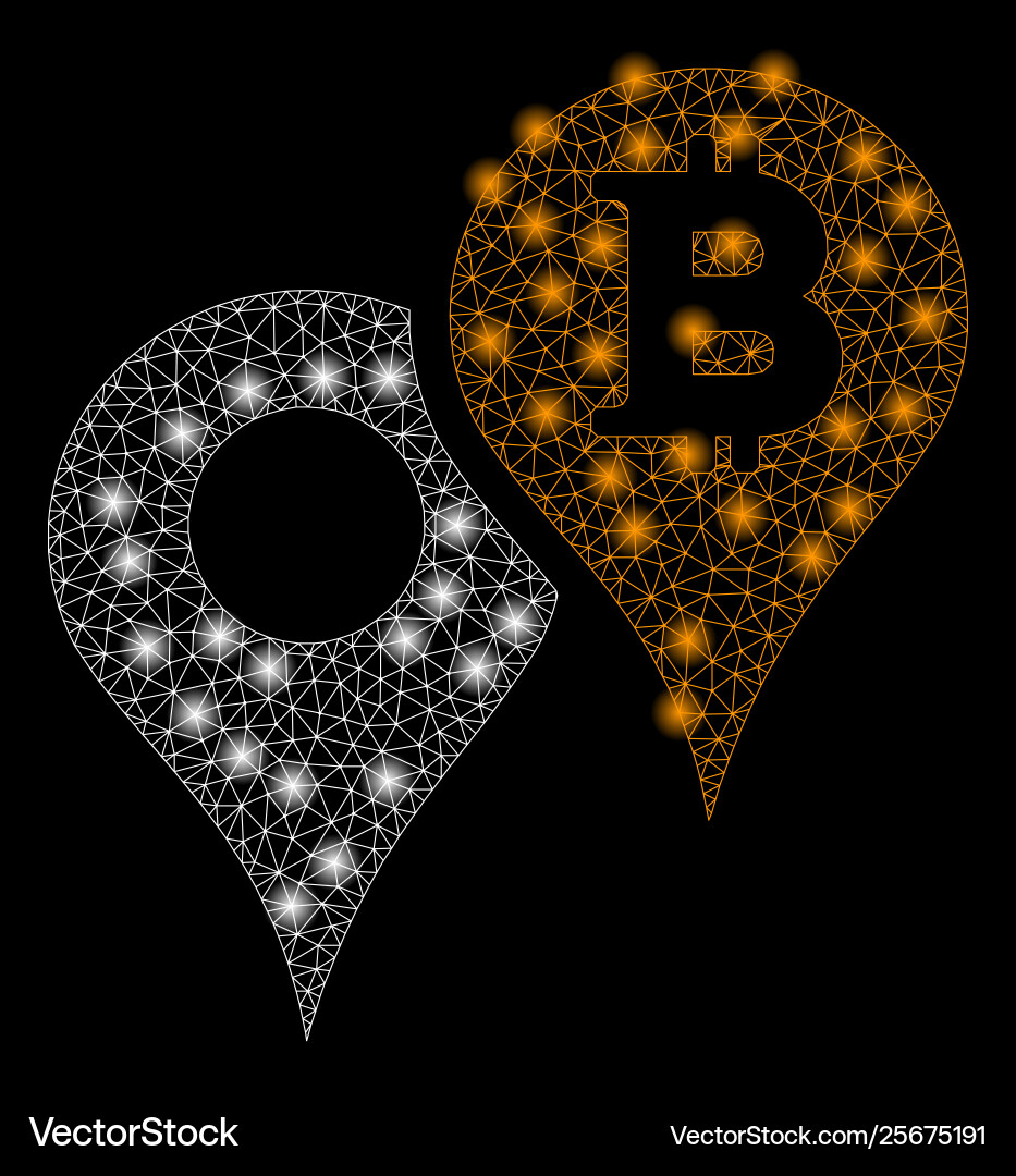 Bright mesh 2d bitcoin map markers with flare vector image