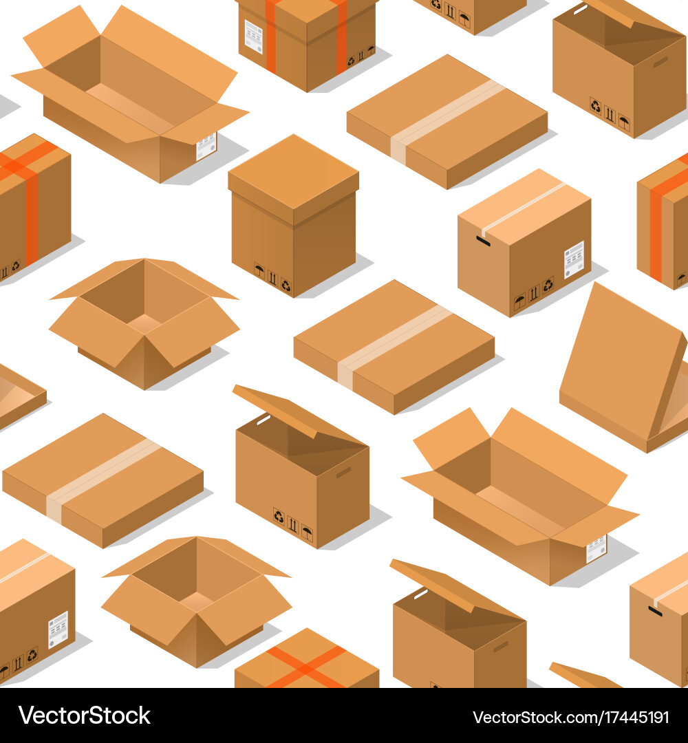 Cardboard boxes background pattern on a white Vector Image