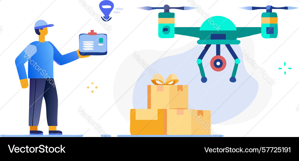Drone package delivery efficient logistics vector image