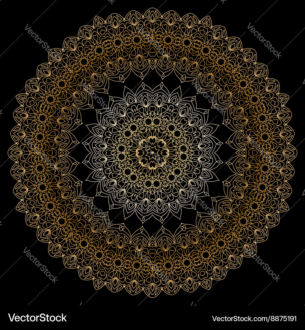 Gold circular pattern on black background Vector Image