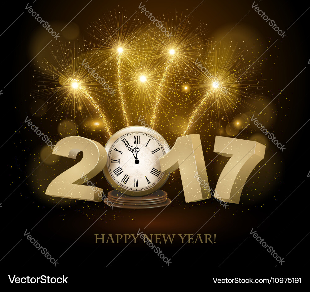 Happy new year background with 2017 a clock Vector Image