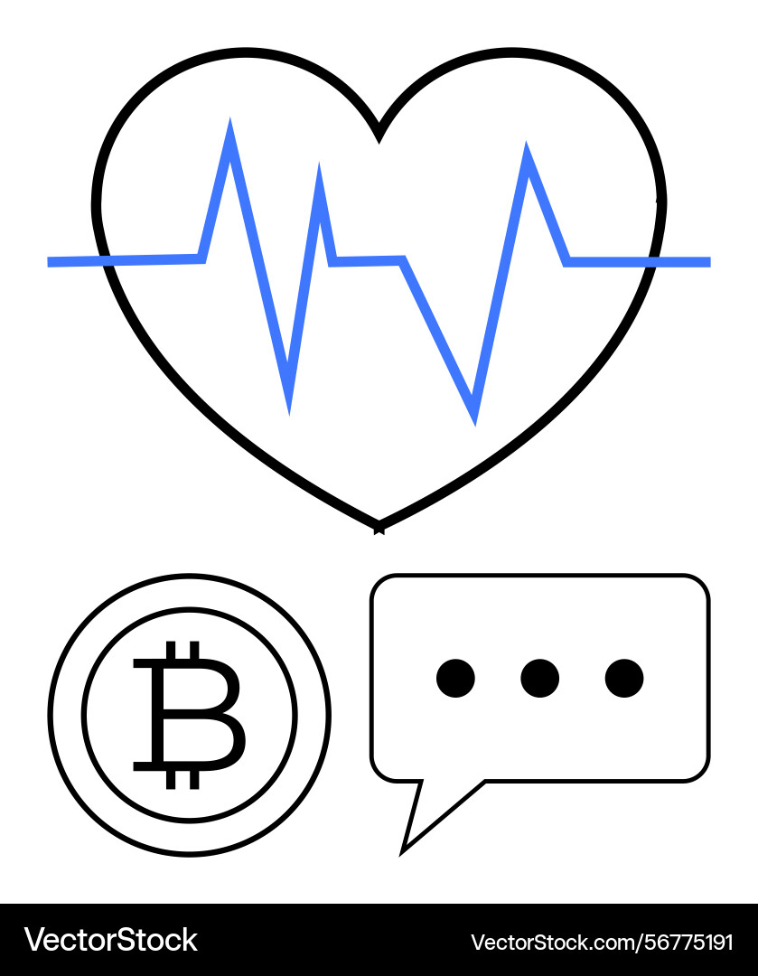 Heartbeat line in heart shape with bitcoin circle Heartbeat line in heart shape with bitcoin circle vector image