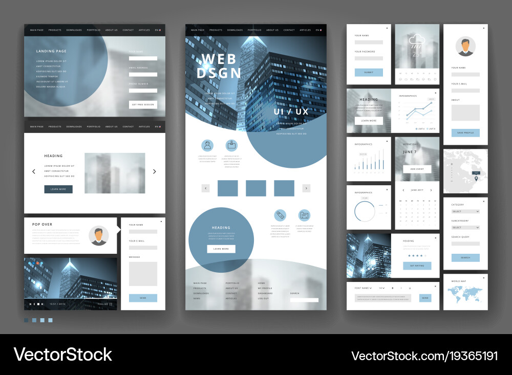 Website template design with interface elements vector image