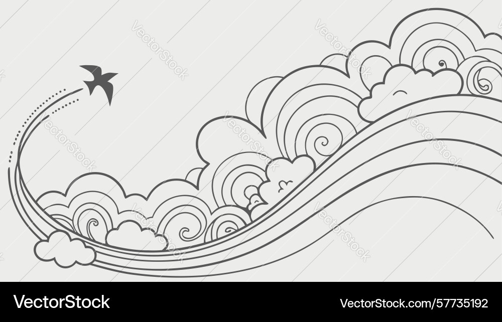 Bird in flight with abstract wind patterns Vector Image