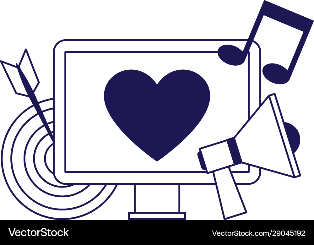Computer with target and megaphone flat design Vector Image