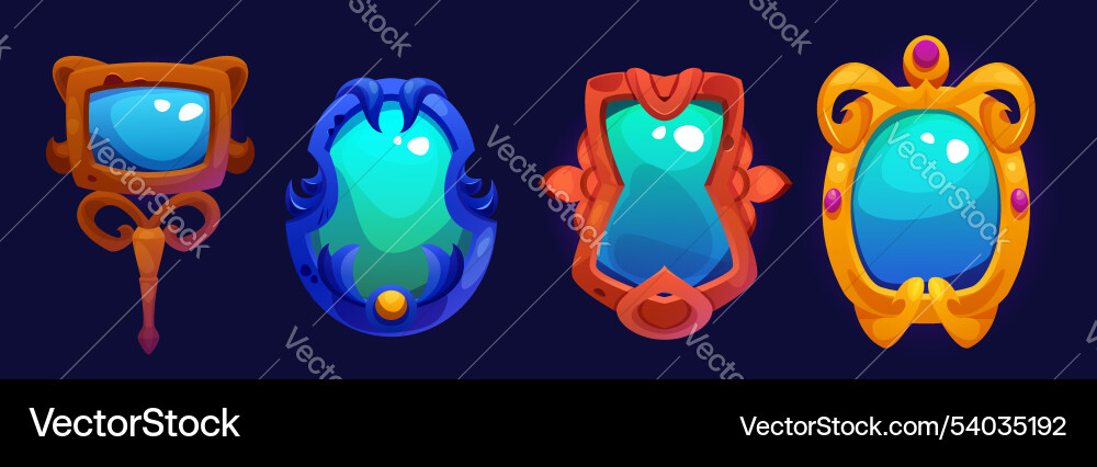 Decorative magical mirrors set for fantasy game ui Decorative magical mirrors set for fantasy game ui vector image