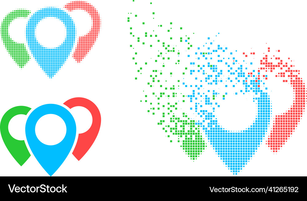 Moving pixelated and original map pointers icon Moving pixelated and original map pointers icon Vector Image