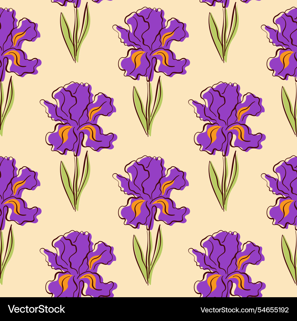 Seamless pattern with iris in flat style spring Seamless pattern with iris in flat style spring vector image
