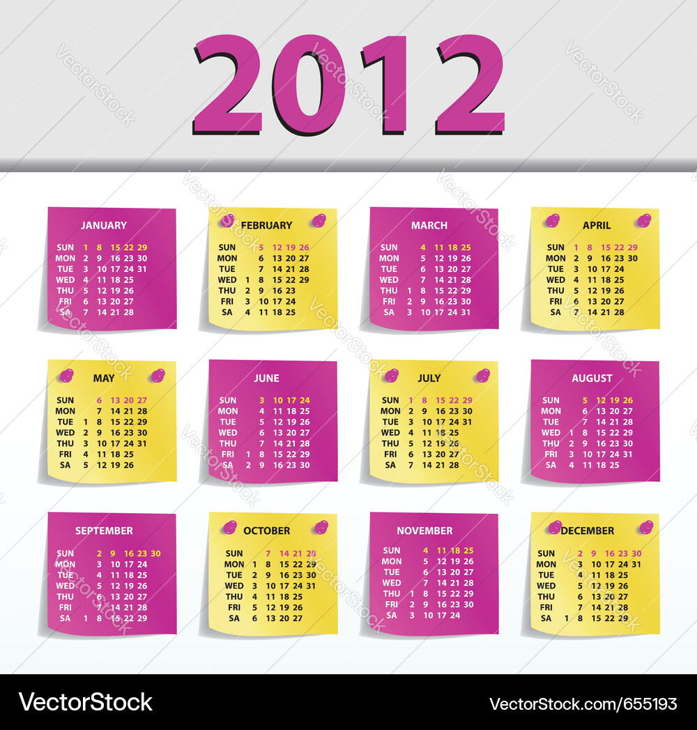 2012 Kalender Wand Pin Board Vektorbild