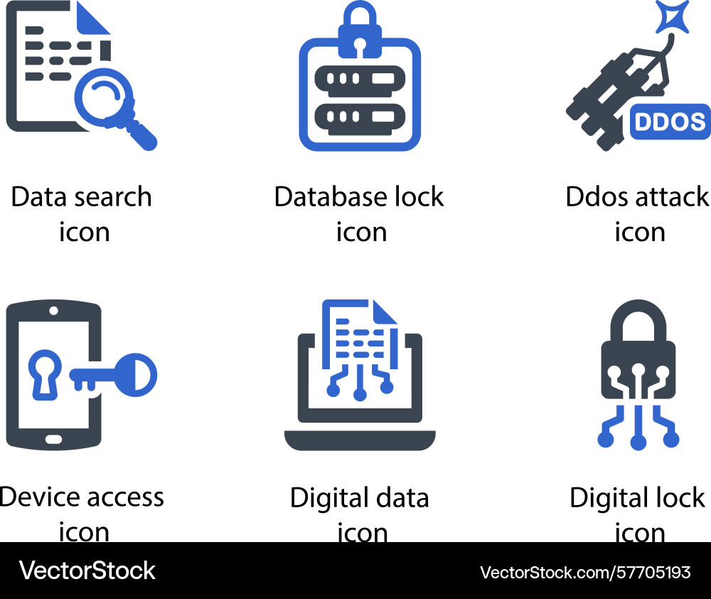 Data search database lock ddos attack device vector image