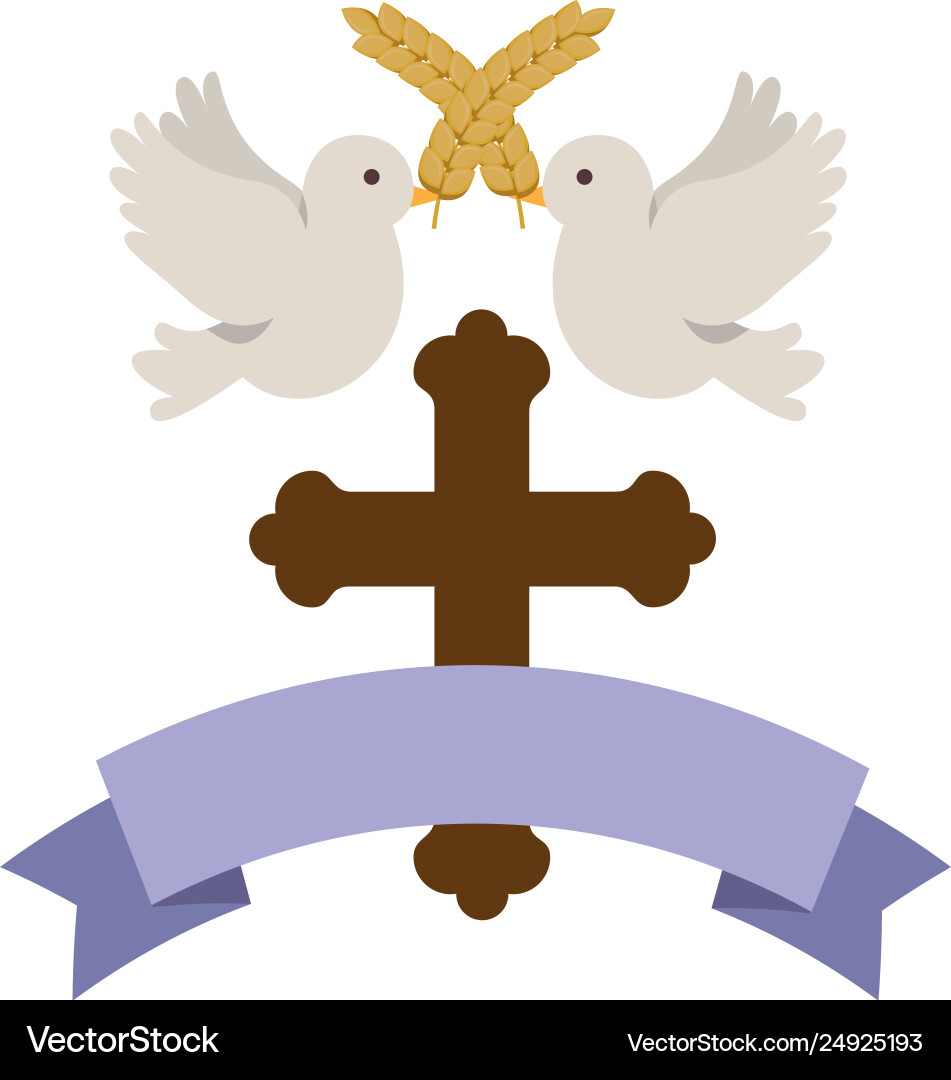 First communion wooden cross with doves First communion wooden cross with doves vector image