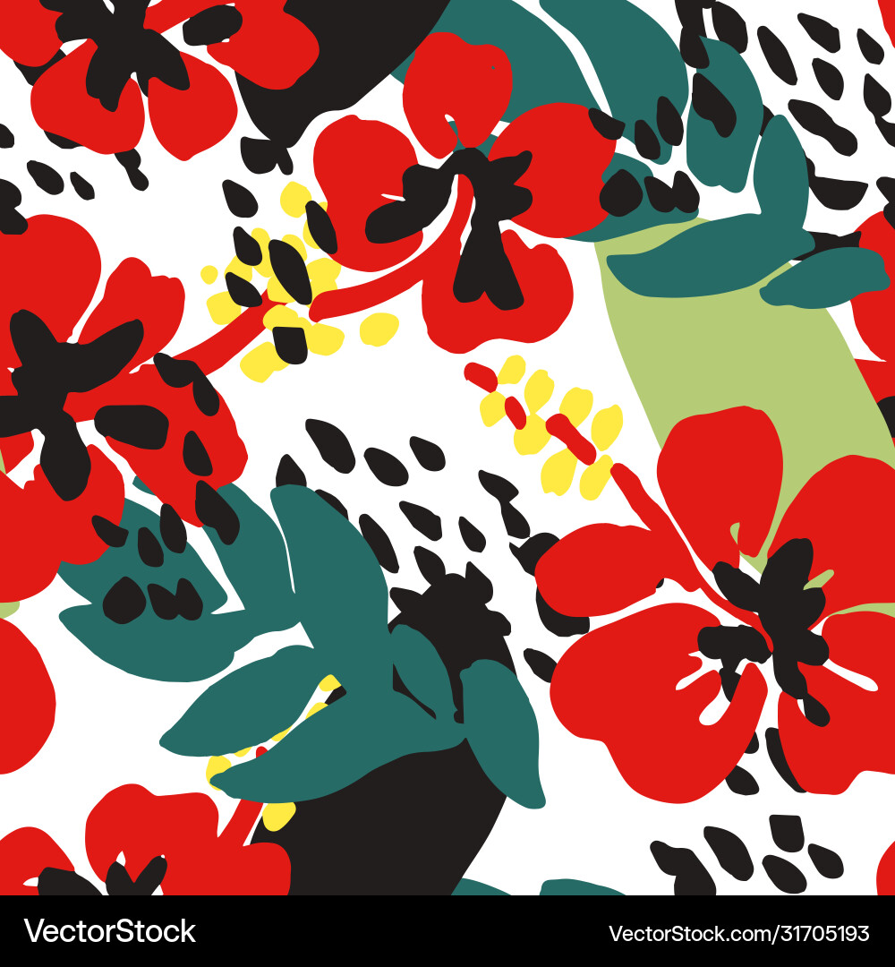 Floral seamless pattern poppies with green leaves Floral seamless pattern poppies with green leaves vector image