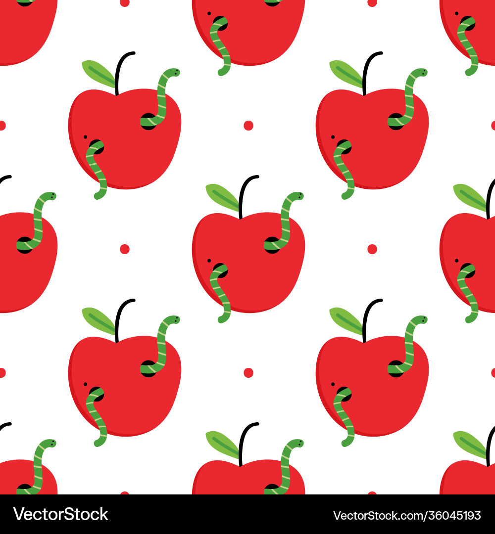 Fresh red apples with worms seamless pattern Vector Image