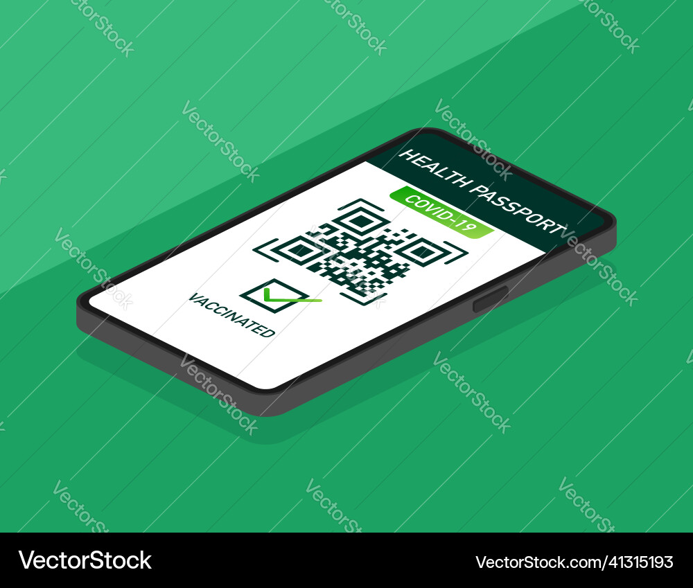 Health passport qr code in linear style on green Health passport qr code in linear style on green vector image