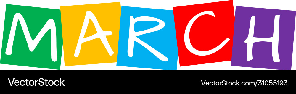 March text in colorful rotated squares March text in colorful rotated squares vector image
