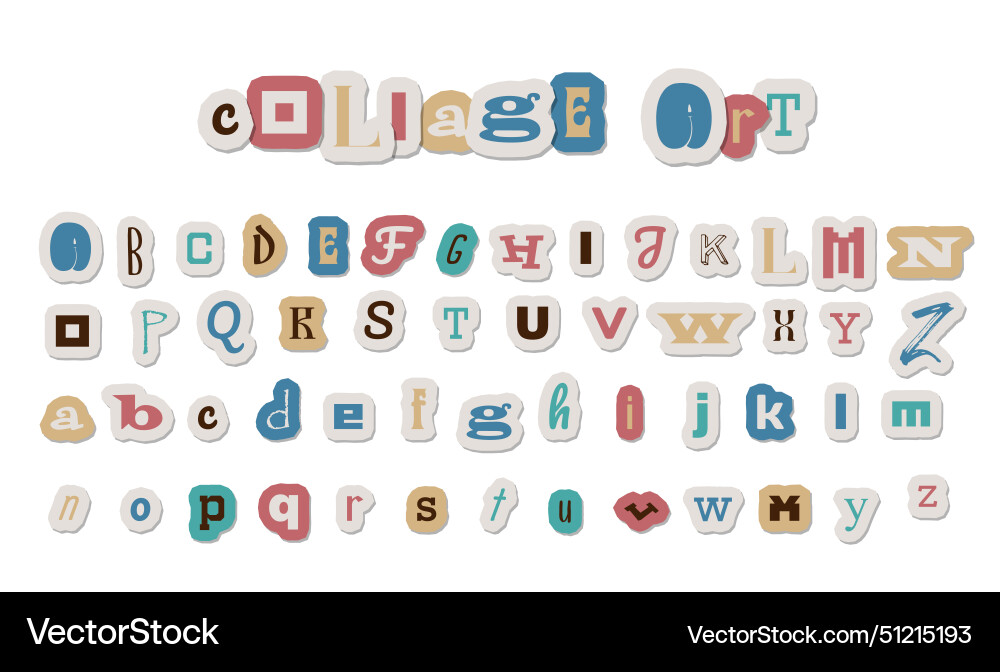 Retro collage font with colorful anonymous letters Retro collage font with colorful anonymous letters vector image