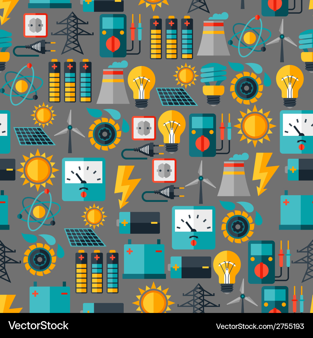 Seamless pattern with power icons in flat design Vector Image