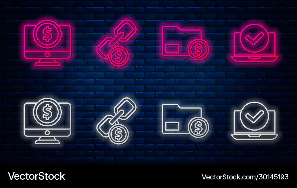 Set line chain link and coin envelope Set line chain link and coin envelope vector image