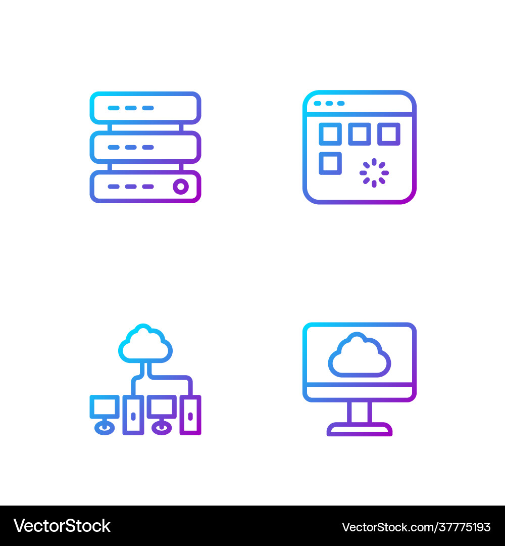 Set line cloud technology data transfer computer Set line cloud technology data transfer computer vector image