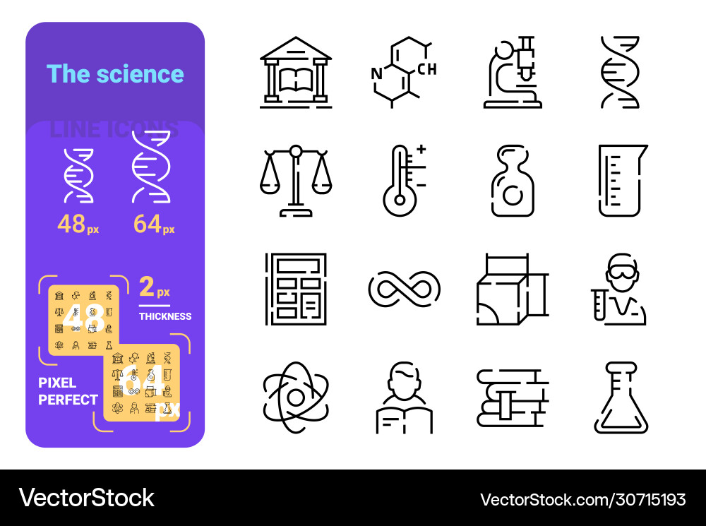 Set science simple lines icons theory Set science simple lines icons theory vector image