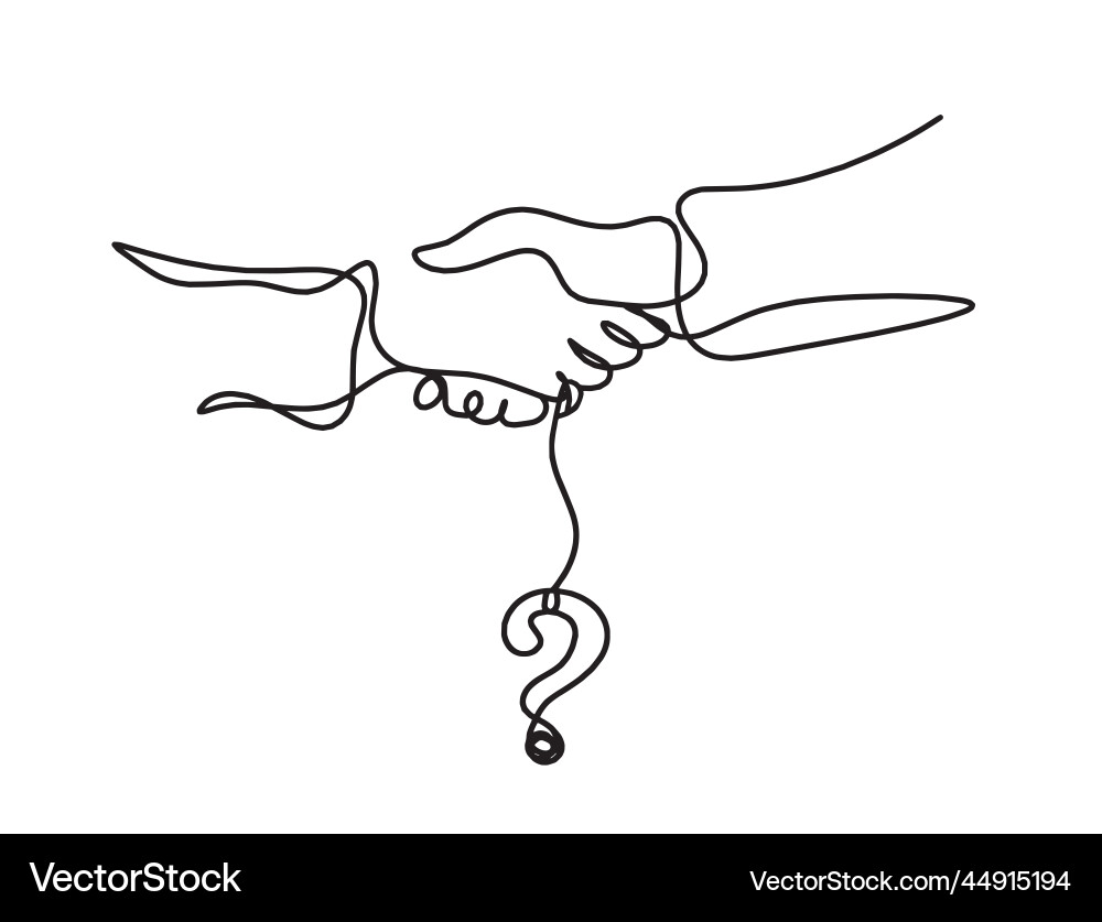 Abstract handshake with question mark as line Vector Image