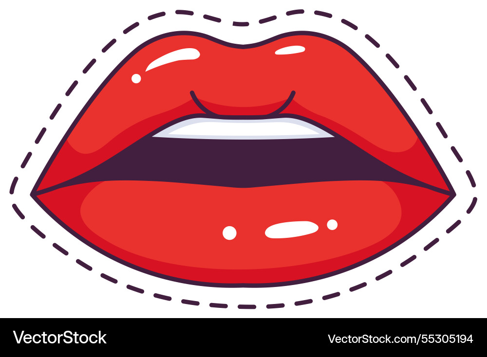 Cartoonzeichnung mit leuchtend roten Lippen Cartoonzeichnung mit leuchtend roten Lippen vektorbild