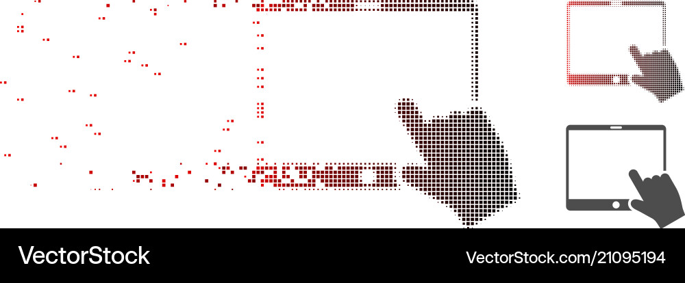 Dissipated pixel halftone hand pointer tablet icon vector image