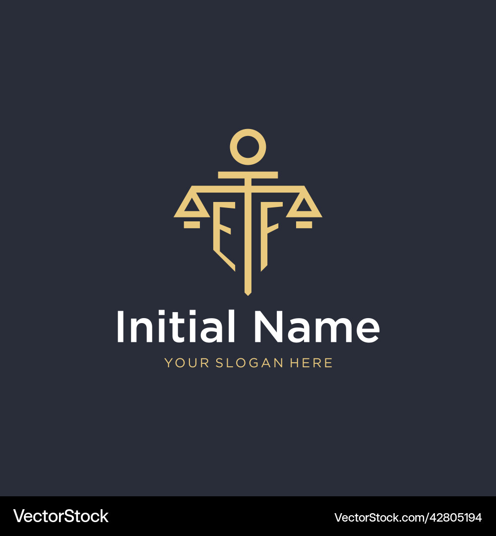Ef initial monogram logo with scale and pillar Vector Image