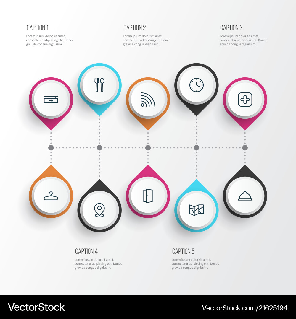 Information icons line style set with tray map Vector Image