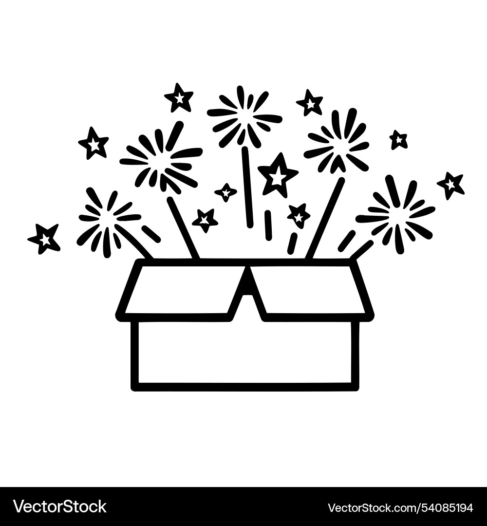 Open box with sparkling fireworks and stars Vector Image