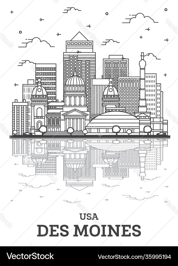 Outline des moines iowa city skyline mit modern Outline des moines iowa city skyline mit modern vektorbild