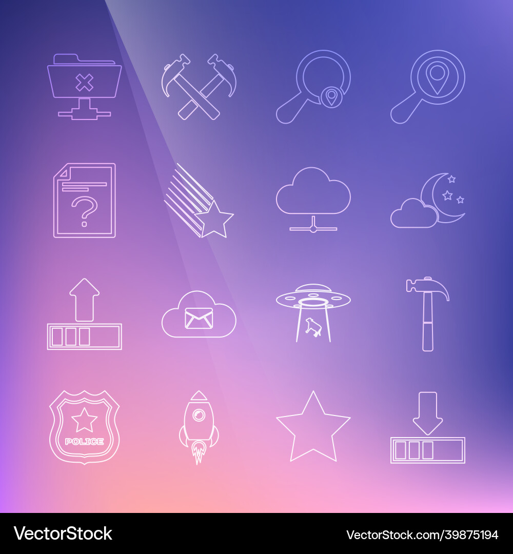 Set line loading hammer cloud with moon Vector Image