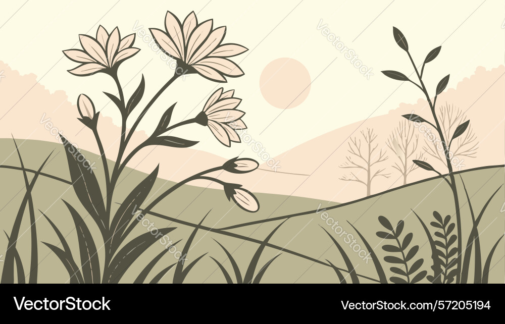 Tranquil field scene with tall grass and sparse Vector Image