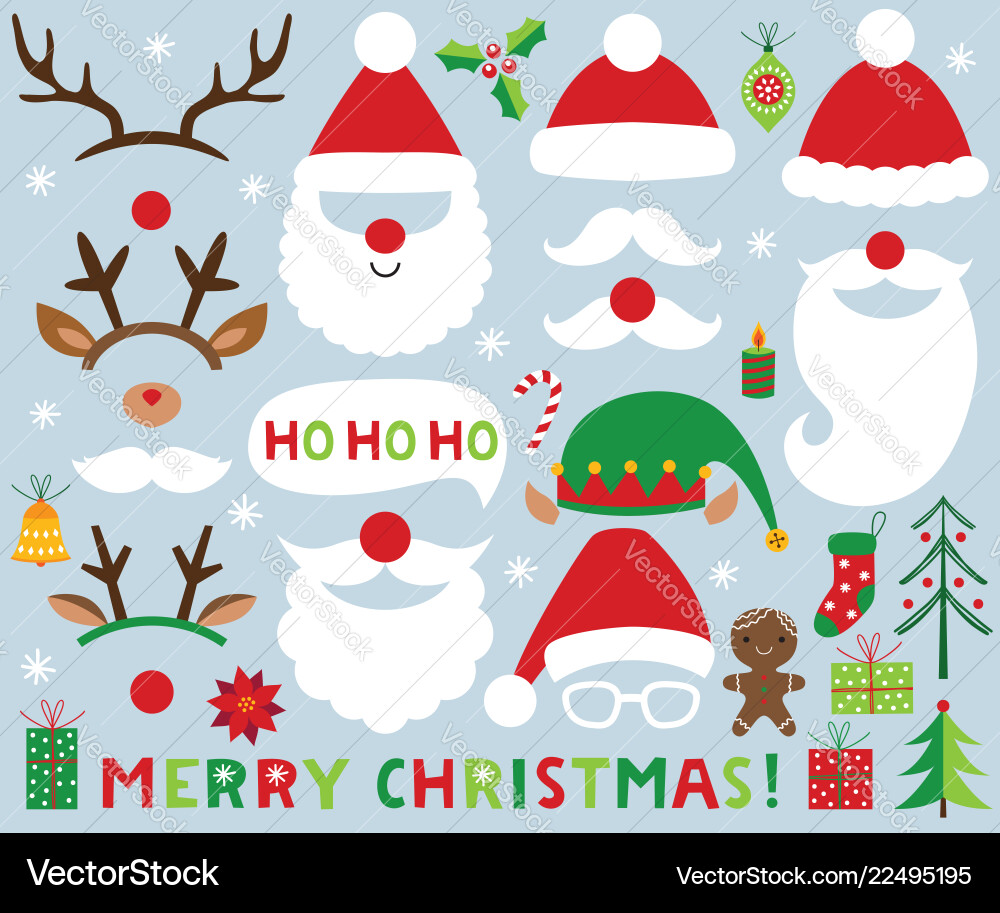 Christmas Photo Booth Props & Decorations Vector Image