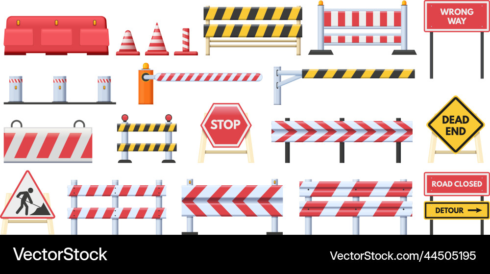 Closed road blocks striped red obstacles wrong vector image