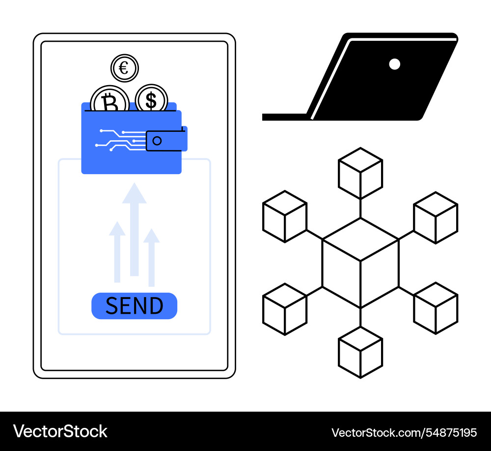 Digital wallet and blockchain concept featuring Vector Image