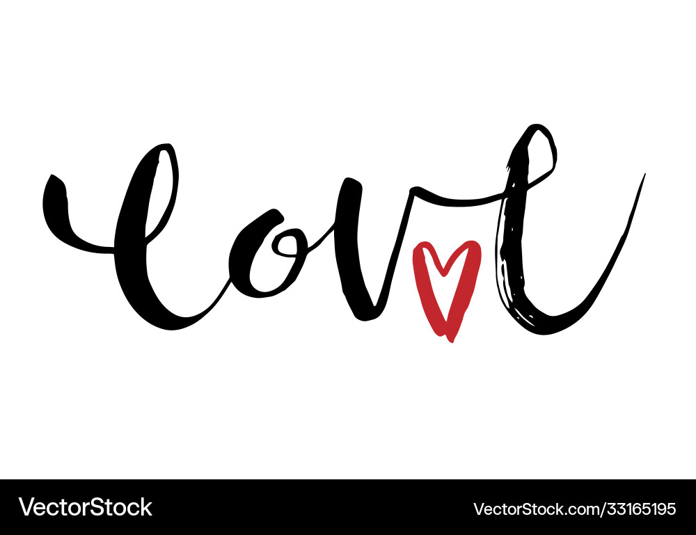 Handwritten Love Word with Red Heart Vector Image