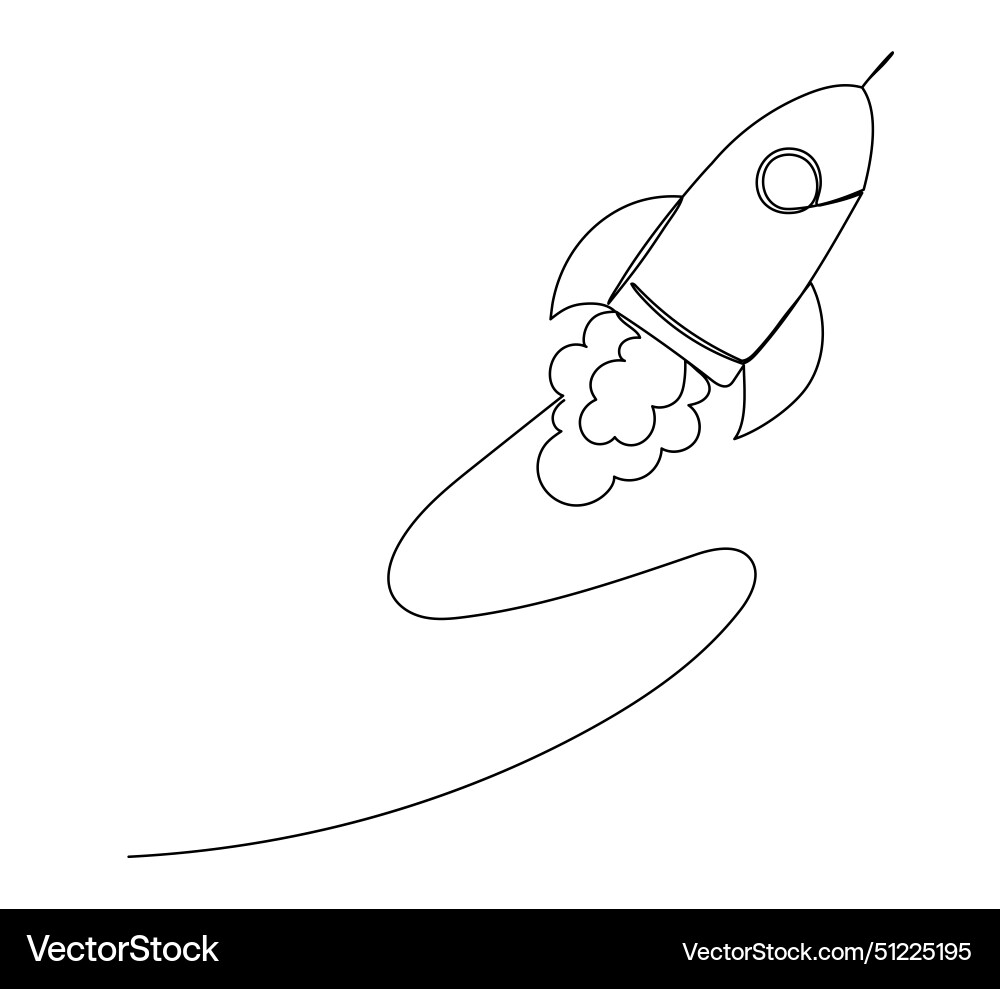 One continuous line rocket drawing spaceship icon One continuous line rocket drawing spaceship icon vector image