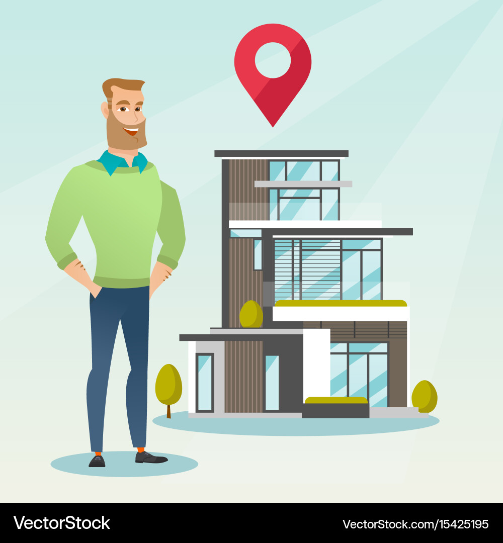 Realtor on background of house with map pointer Vector Image